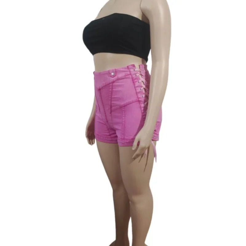 Shorts en jean taille haute à lacets pour femmes