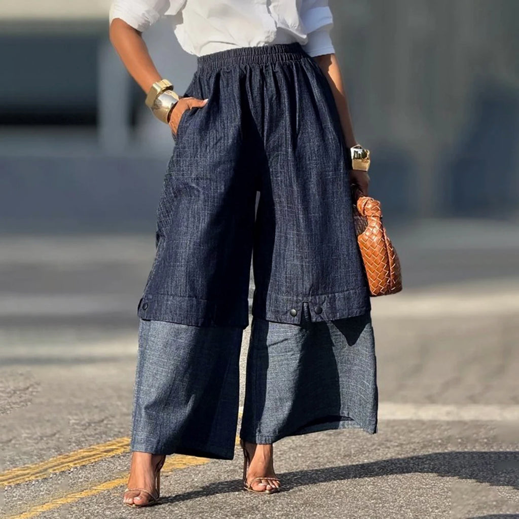 Pantalon en jean à jambes larges ample pour femmes