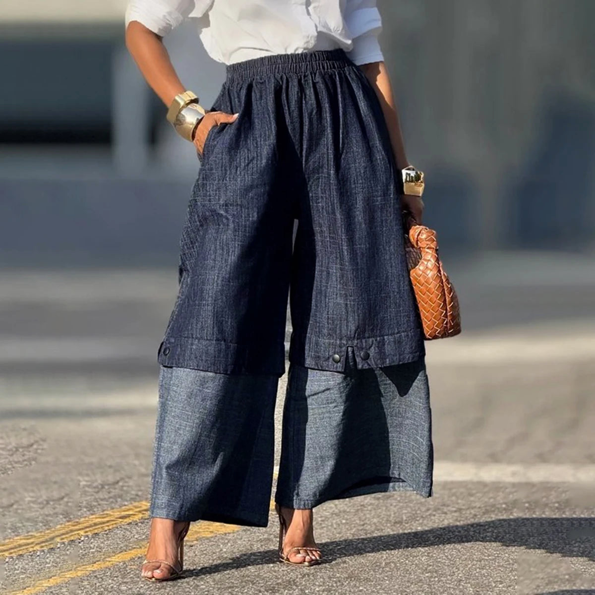 Pantalon en jean à jambes larges ample pour femmes