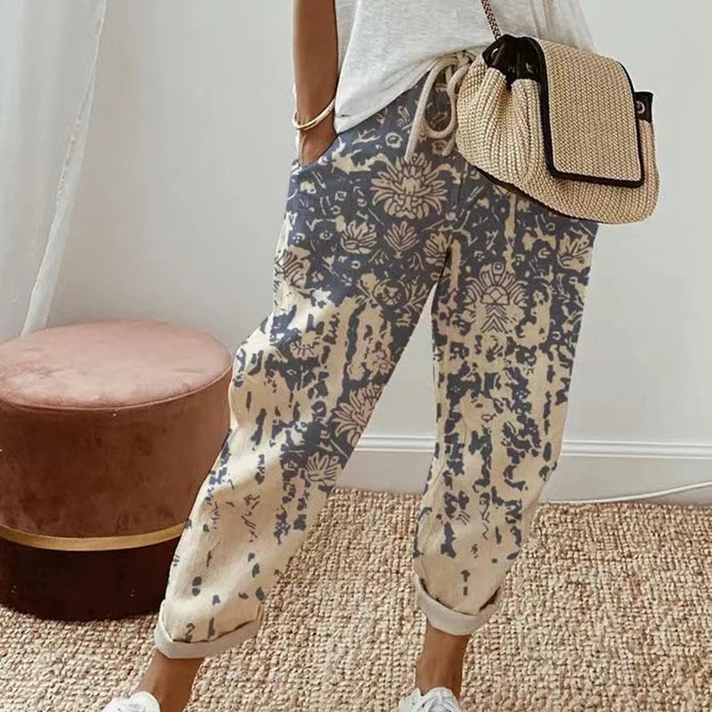 Pantalon vintage à imprimé floral pour femmes