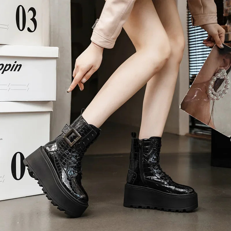Bottines en cuir véritable pour femmes