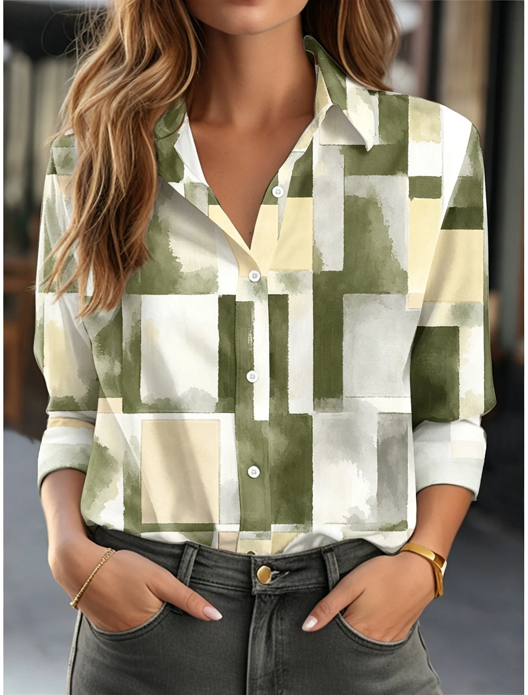 Chemise à revers à manches longues pour femmes