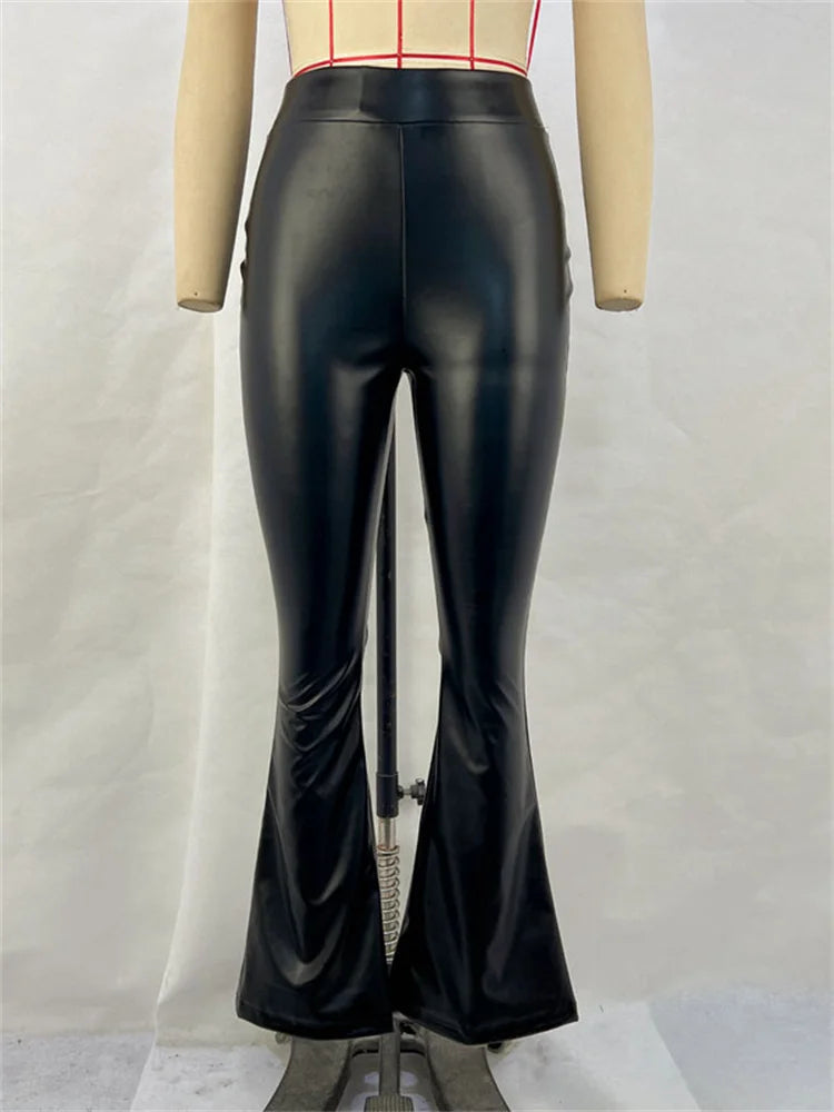 Pantalon Évasé Taille Haute Noir – Style Élancé