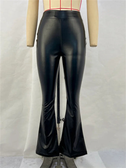 Pantalon Évasé Taille Haute Noir – Style Élancé