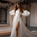Robe de mariée princesse en tulle simple avec manches bouffantes pour femmes
