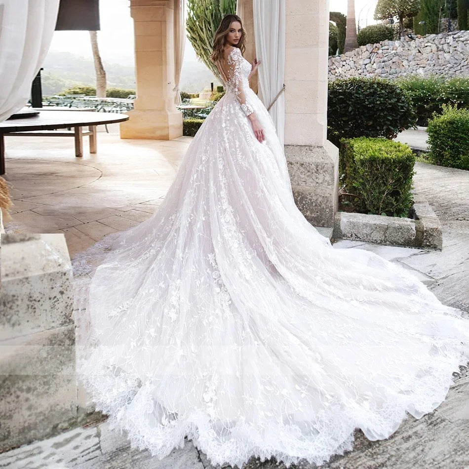 Robe de mariée élégante et romantique à manches longues pour femmes