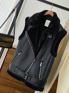 Veste en faux cuir avec ceinture pour femmes