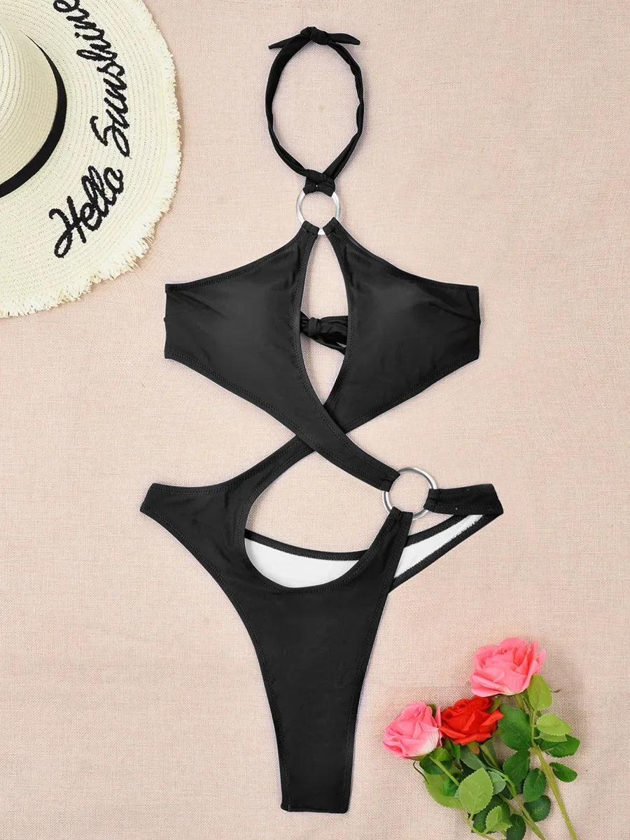 Maillots de bain une pièce ventre découpé licou pour femmes