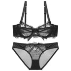 Ensemble de soutien-gorge transparent en dentelle avec nœud ultra-fin et culotte pour femmes