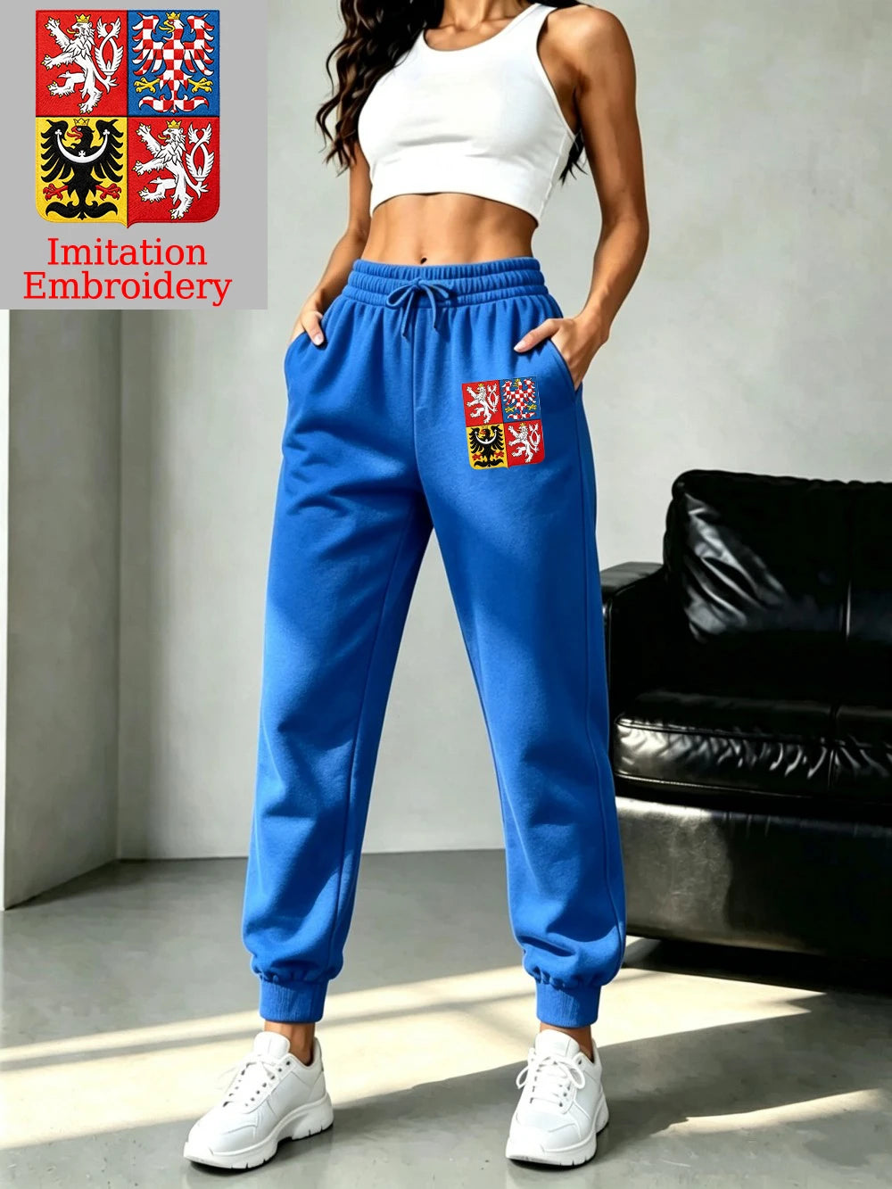 Pantalon de jogging décontracté en molleton avec emblème de la République tchèque pour femmes