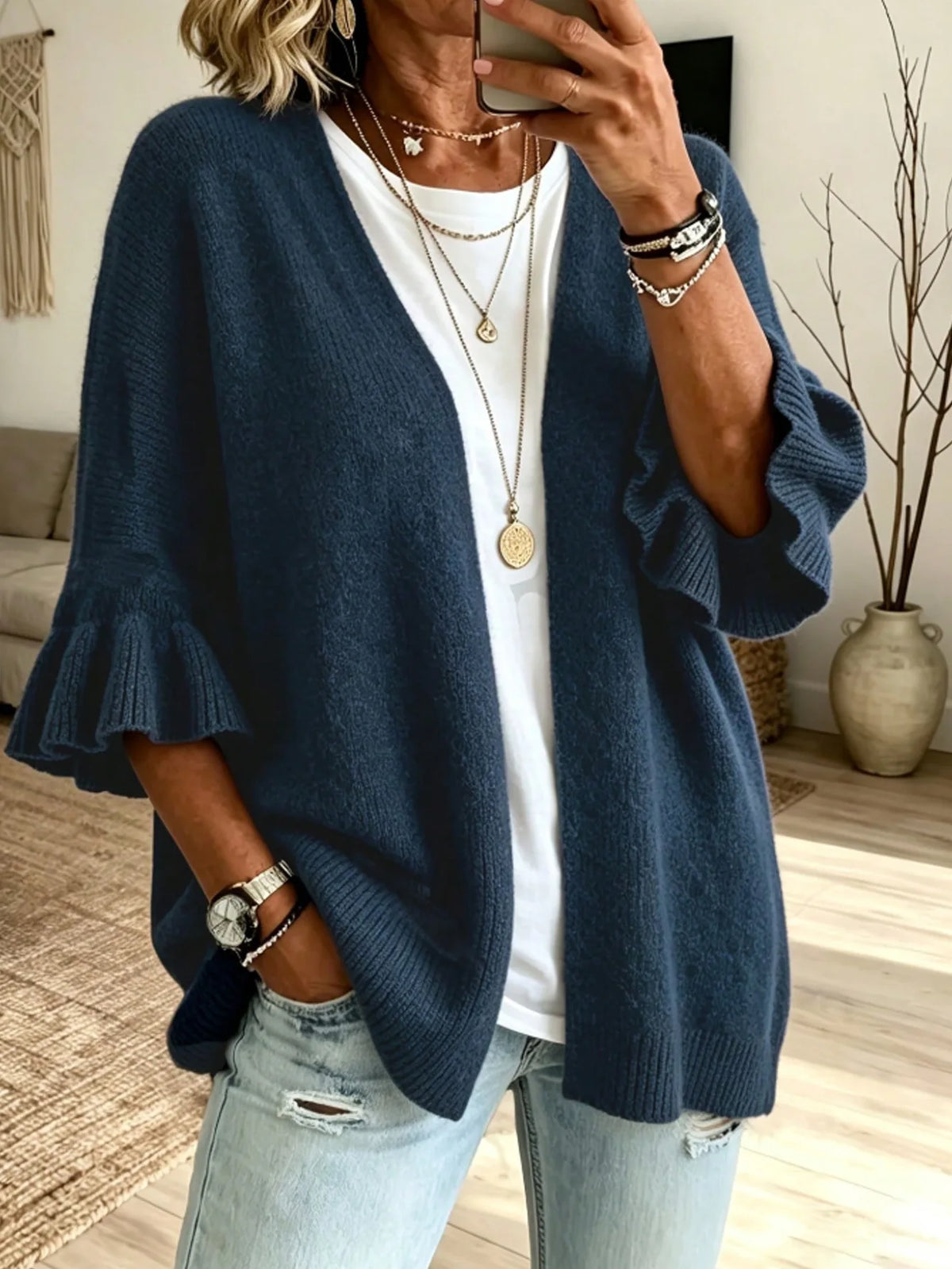 Cardigan Léger Femme – Maille Douce et Volants