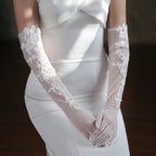 Gants en tulle doux avec appliques en dentelle blanche pour femmes