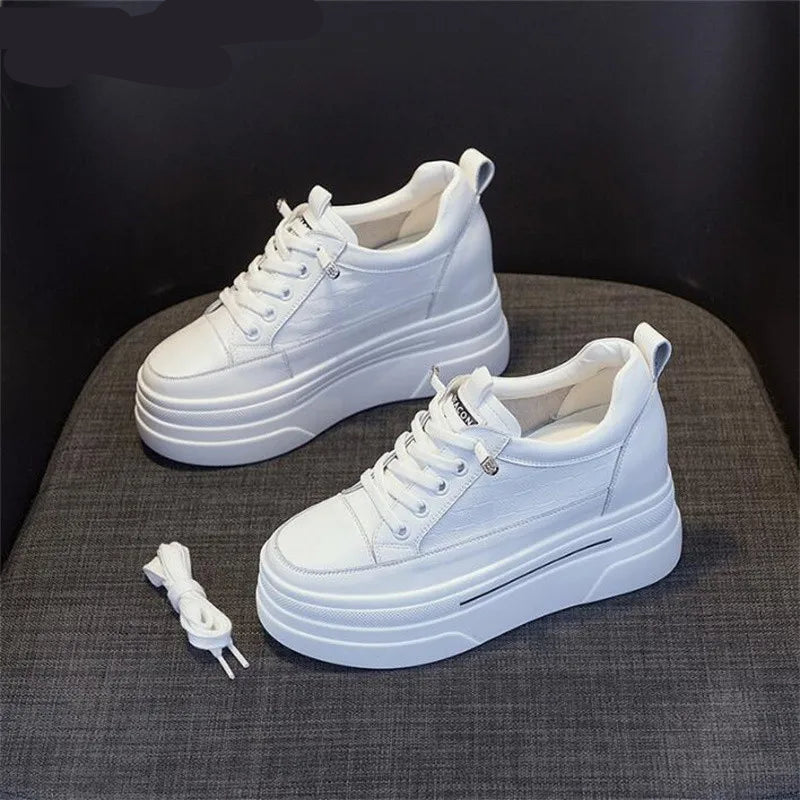 Baskets  plate-forme 7CM pleine vache en cuir véritable pour femmes