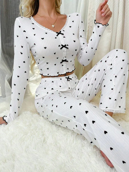 Pyjama à Cœurs Femme – Dentelle et Col V