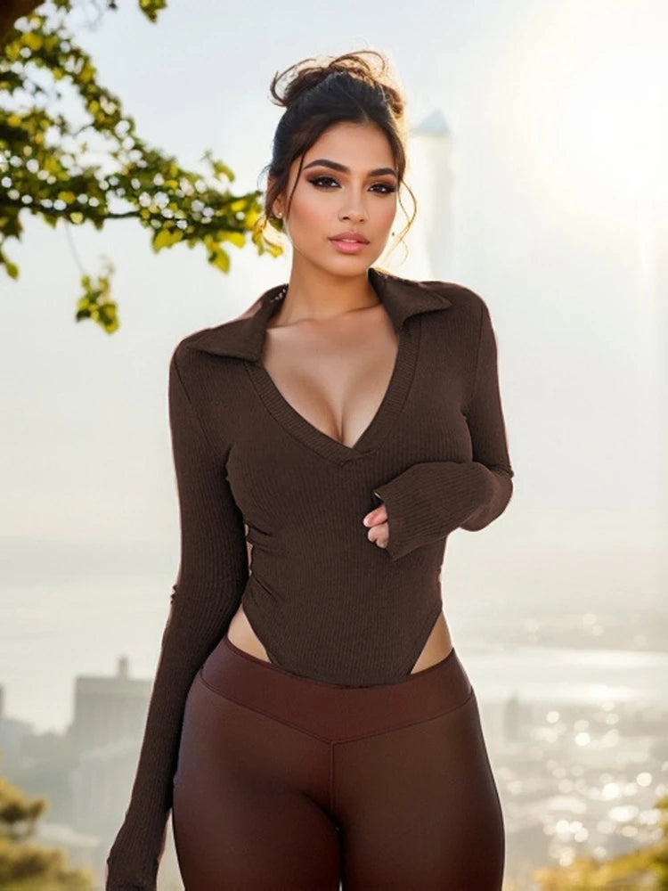 Body col en V moulant pour femmes
