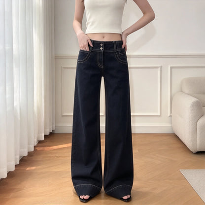 Jean Large Taille Basse Femme – Denim Rétro Américain