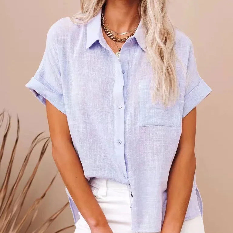 Chemise en coton et lin et manches courtes pour femmes