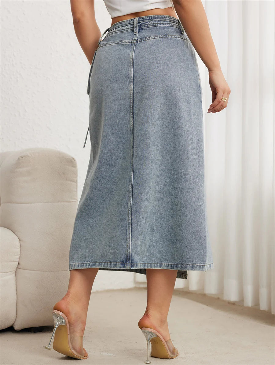 Jupe portefeuille vintage trapèze en jean pour femmes
