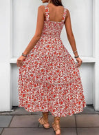 Robe d'été à imprimé Floral, avec col carré et cintré à la taille pour femmes