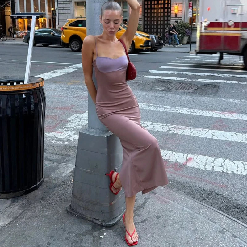 Robe longue d'été contrastée pour femmes