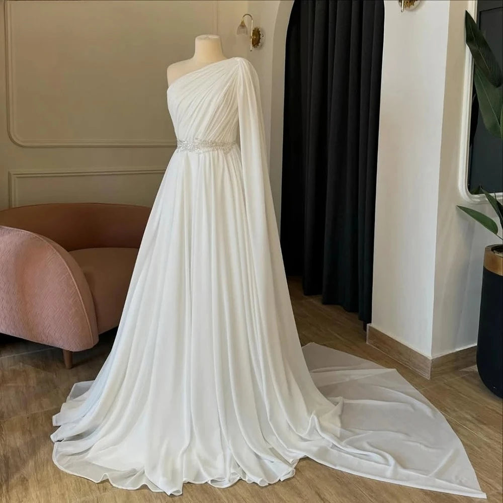 Robe de mariée longue en mousseline de soie pour femmes