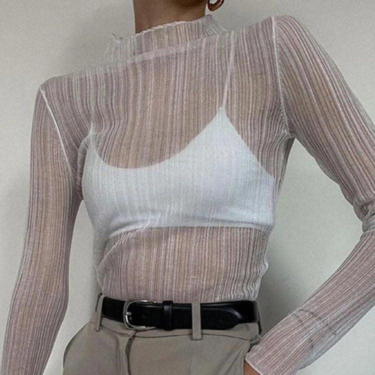 T-Shirts élégants à manches longues et col montant pour femmes