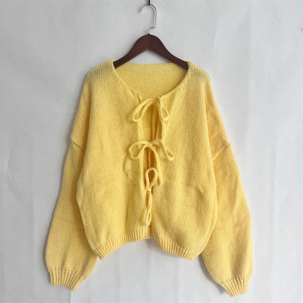 Cardigan avec nœud papillon sur le devant pour femmes
