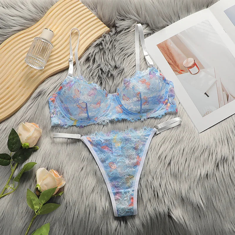 Ensemble de lingerie en dentelle et résille transparente pour femmes
