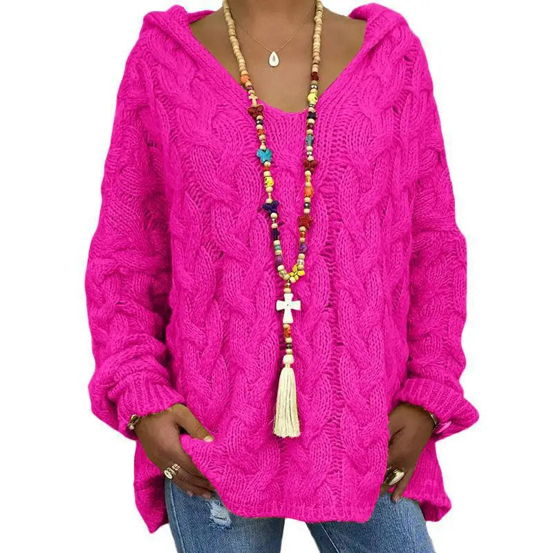 Pull torsadé tricoté de couleur pure pour femmes