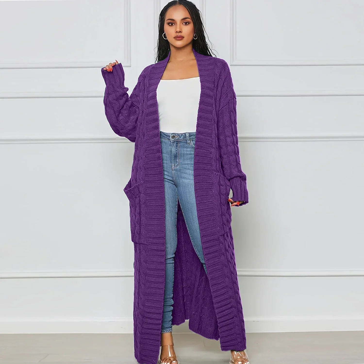 Cardigan long et torsadé pour femmes