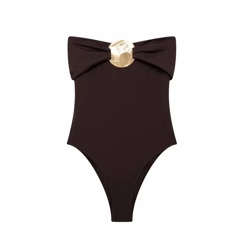 Maillot de bain une pièce noir sans bretelles pour femmes