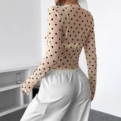 Crop Top à Pois Femme – Maille et Manches Longues