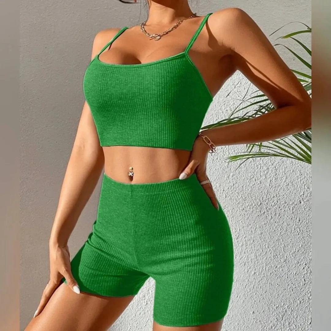 Ensembles deux pièces avec short slim décontracté mince pour femmes