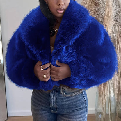 Manteau femme en fausse fourrure douce à col revers