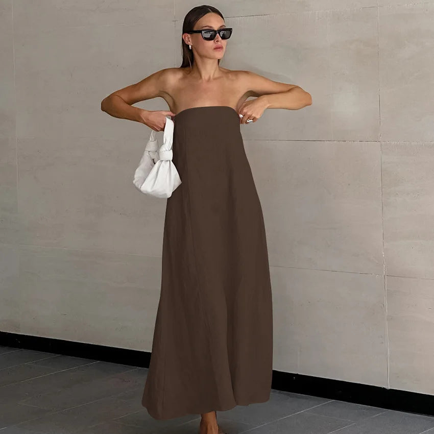 Robe de plage en lin de coton sans bretelles pour femmes