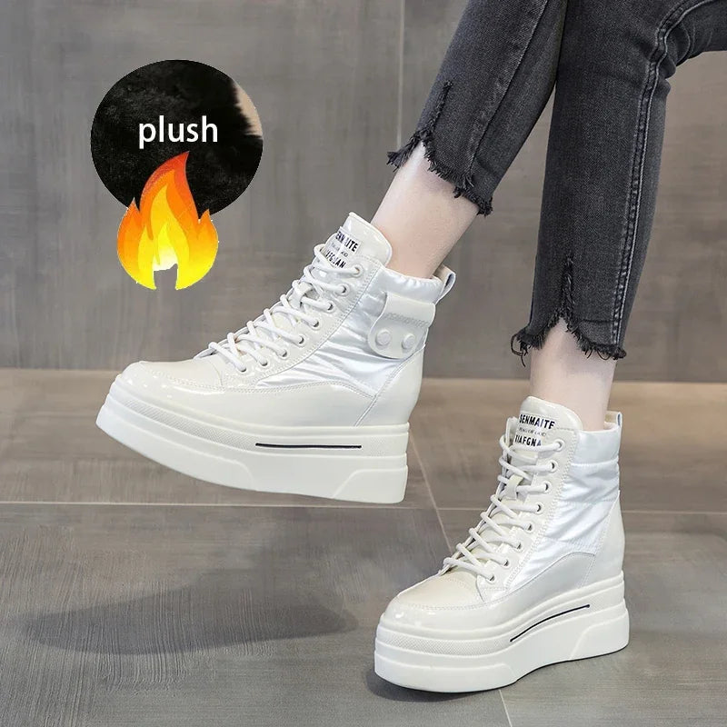 Bottines de neige en cuir de vache véritable pour femme