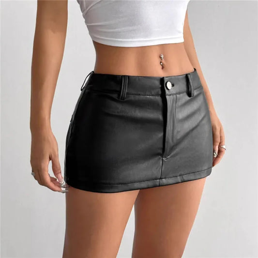 Jupe Courte en Similicuir PU Style Streetwear