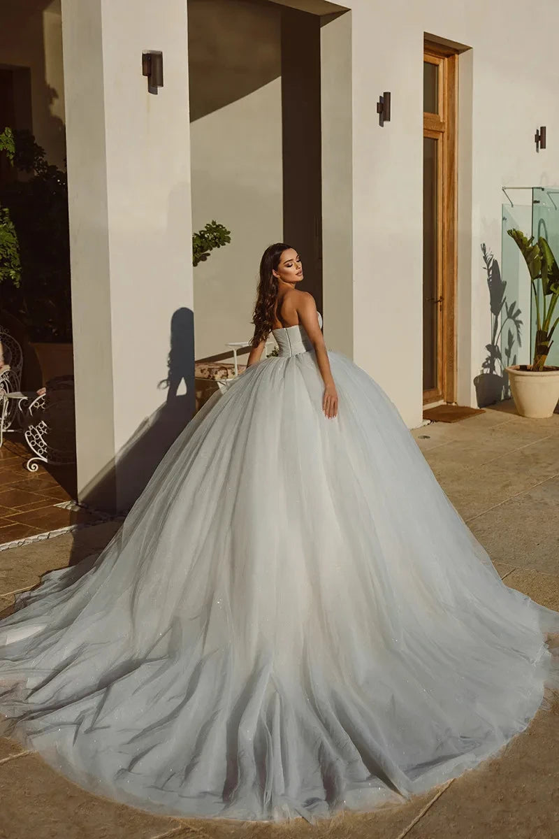 Robe de mariée en tulle scintillant avec boule brillante pour femmes