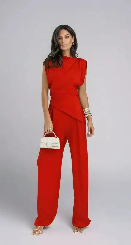 Ensemble 2 Pièces Femme – Haut Asymétrique et Pantalon Large