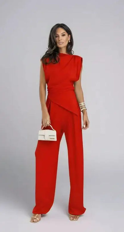 Ensemble 2 Pièces Femme – Haut Asymétrique et Pantalon Large