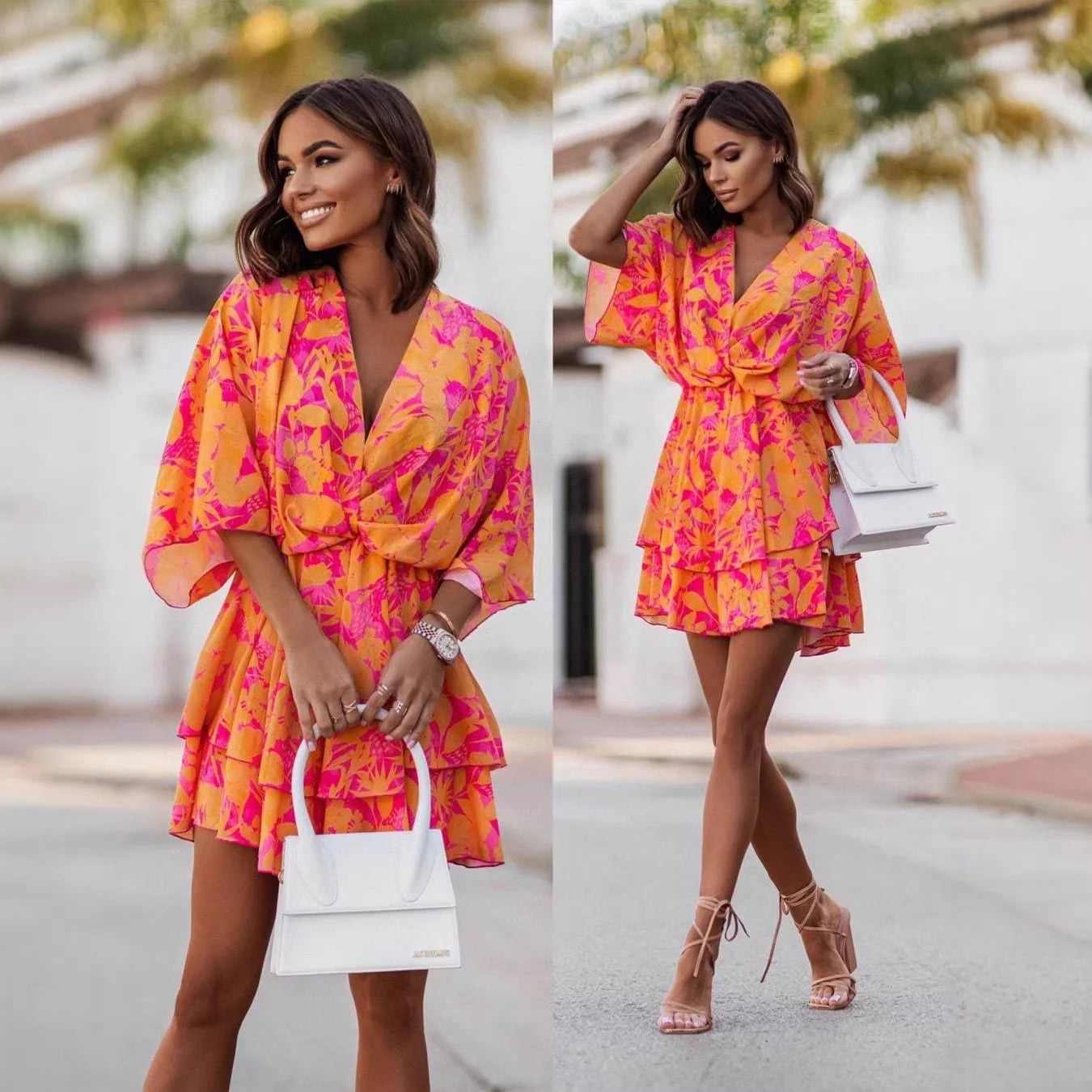 Robe courte à manches bouffantes pour femmes