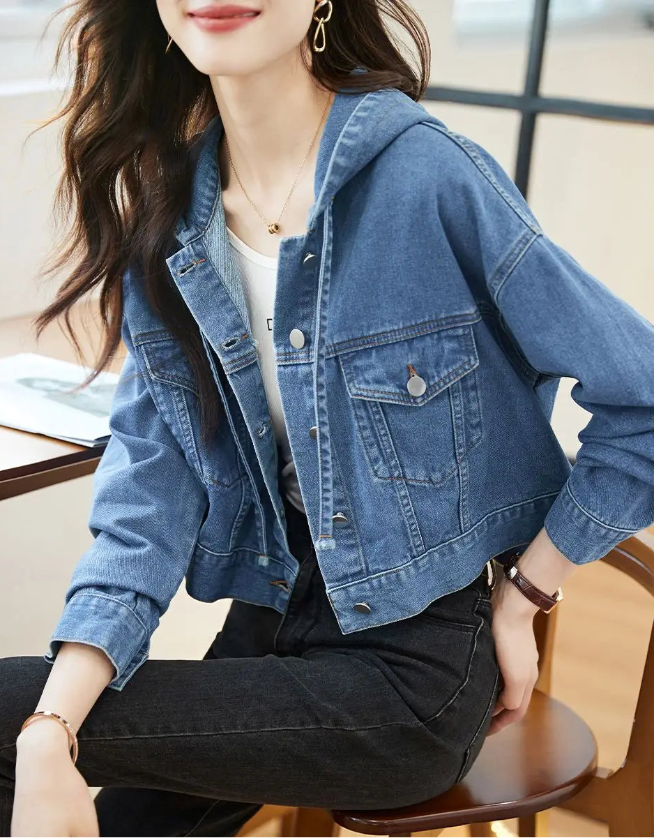 Veste en jean à capuche vintage pour femmes