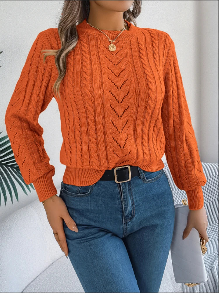 Pull Ajouré Femme – Maille Torsadée et Manches Lanterne