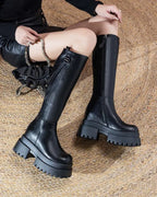 Bottes hautes en cuir véritable à plate-forme pour femmes