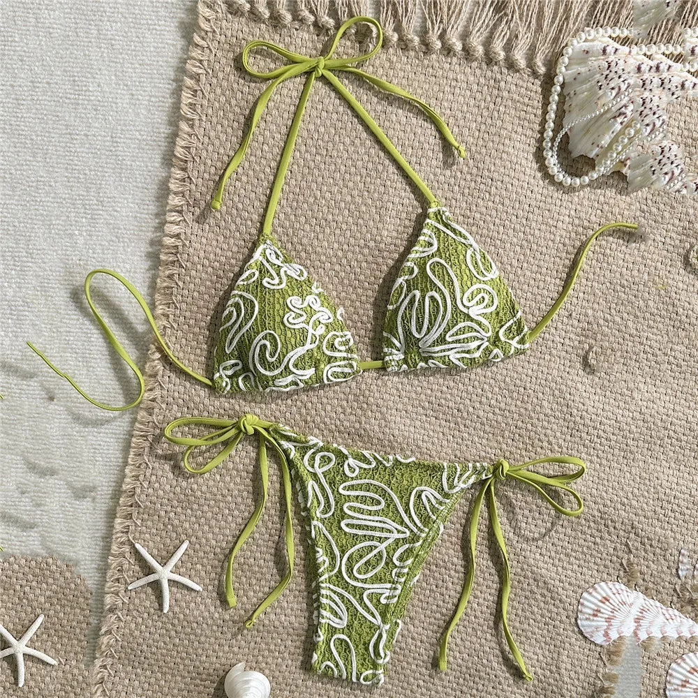 Ensemble maillot de bain deux pièces string triangle à bretelles pour femmes