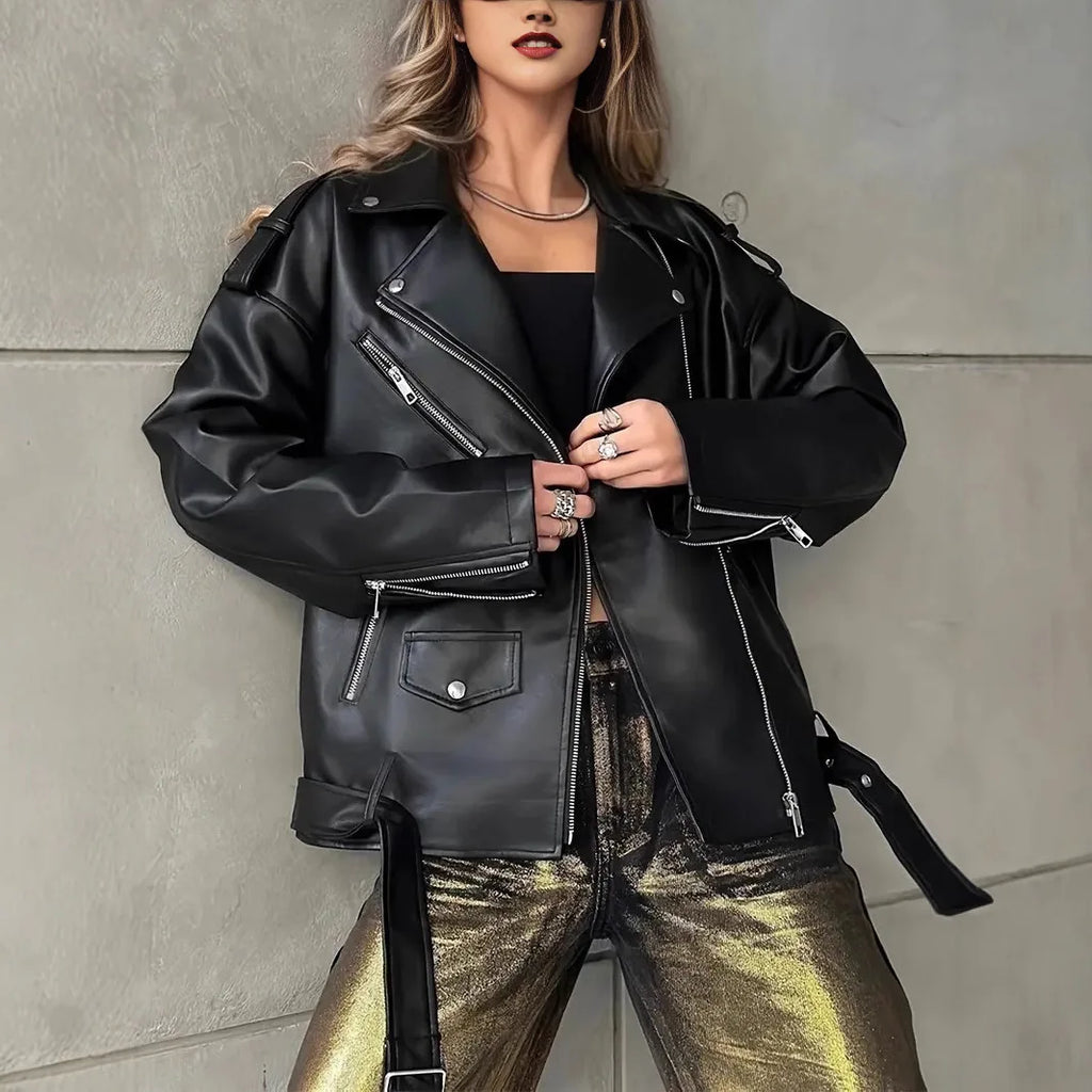 Veste en cuir PU pour femmes
