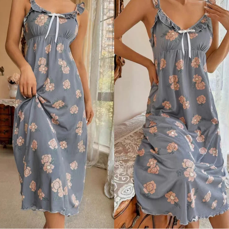 Robe de nuit rétro à volants pour femmes