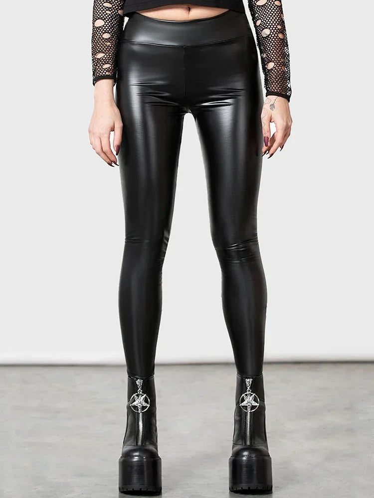 Leggings en cuir PU taille haute pour femmes