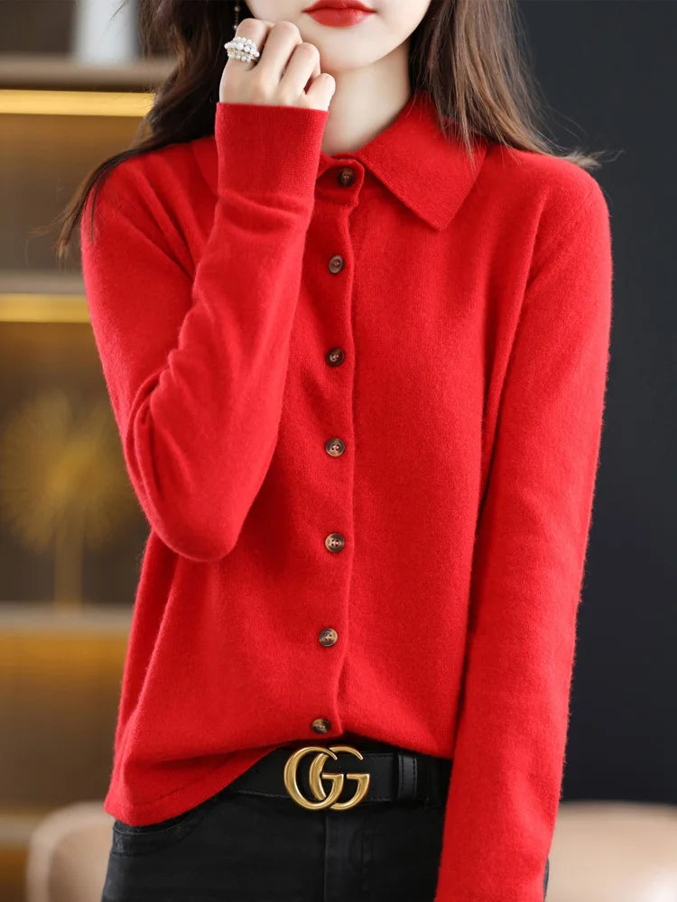 Cardigan 100% laine de haute qualité à manches longues pour femmes