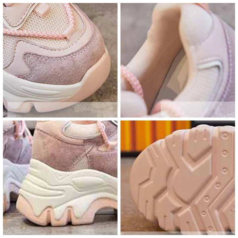 Baskets en maille daim en cuir véritable pour femmes